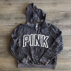 PINK Gray Leopard Print Hoodie